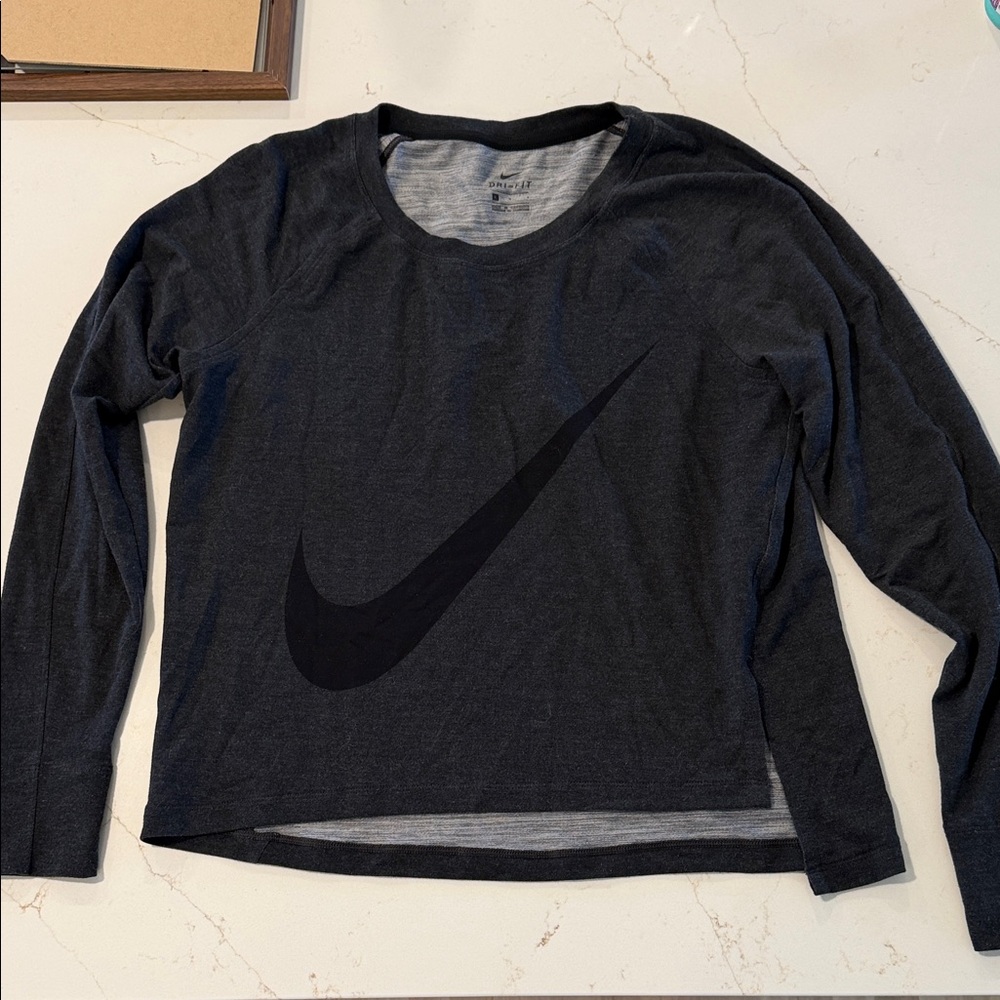 Nike Dark Gray Long Sleeve Pullover with Black Swoosh